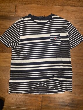 Ralph Lauren Navy and White Striped Short Sleeve Pocket Tee
